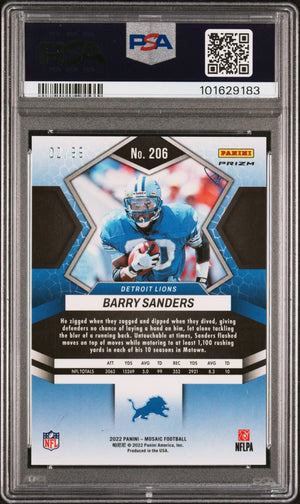 Barry Sanders 2022 Panini Mosaic Blue Card #206 Auto Graded PSA 10 2/99-Powers Sports Memorabilia