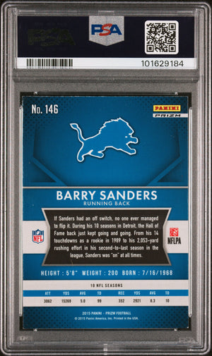 Barry Sanders 2015 Panini Prizm Blue Football Card #146 Auto Graded PSA 10 9184-Powers Sports Memorabilia