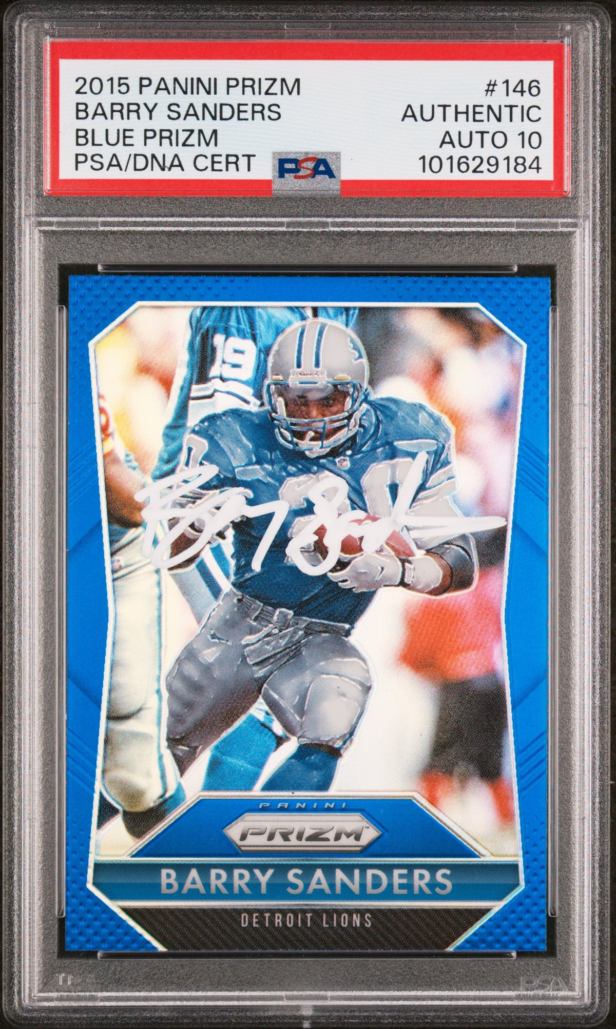 Barry Sanders 2015 Panini Prizm Blue Football Card #146 Auto Graded PSA 10 9184-Powers Sports Memorabilia