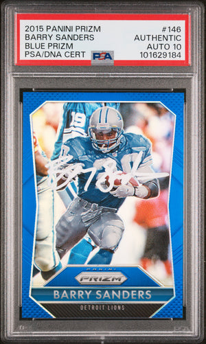 Barry Sanders 2015 Panini Prizm Blue Football Card #146 Auto Graded PSA 10 9184-Powers Sports Memorabilia