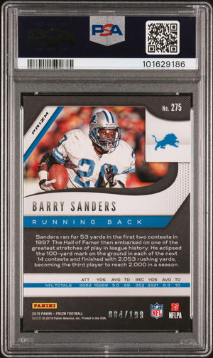 Barry Sanders 2019 Panini Prizm Blue Wave Card #275 Auto Graded PSA 10 84/199-Powers Sports Memorabilia