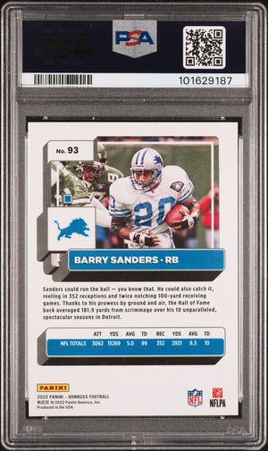 Barry Sanders 2022 Panini Donruss Press Proof Blue Card #93 Auto Graded PSA 10-Powers Sports Memorabilia