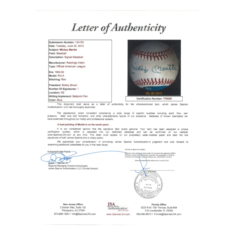 Mickey Mantle New York Yankees Signed OAL Painted Ball (JSA LOA)-Powers Sports Memorabilia