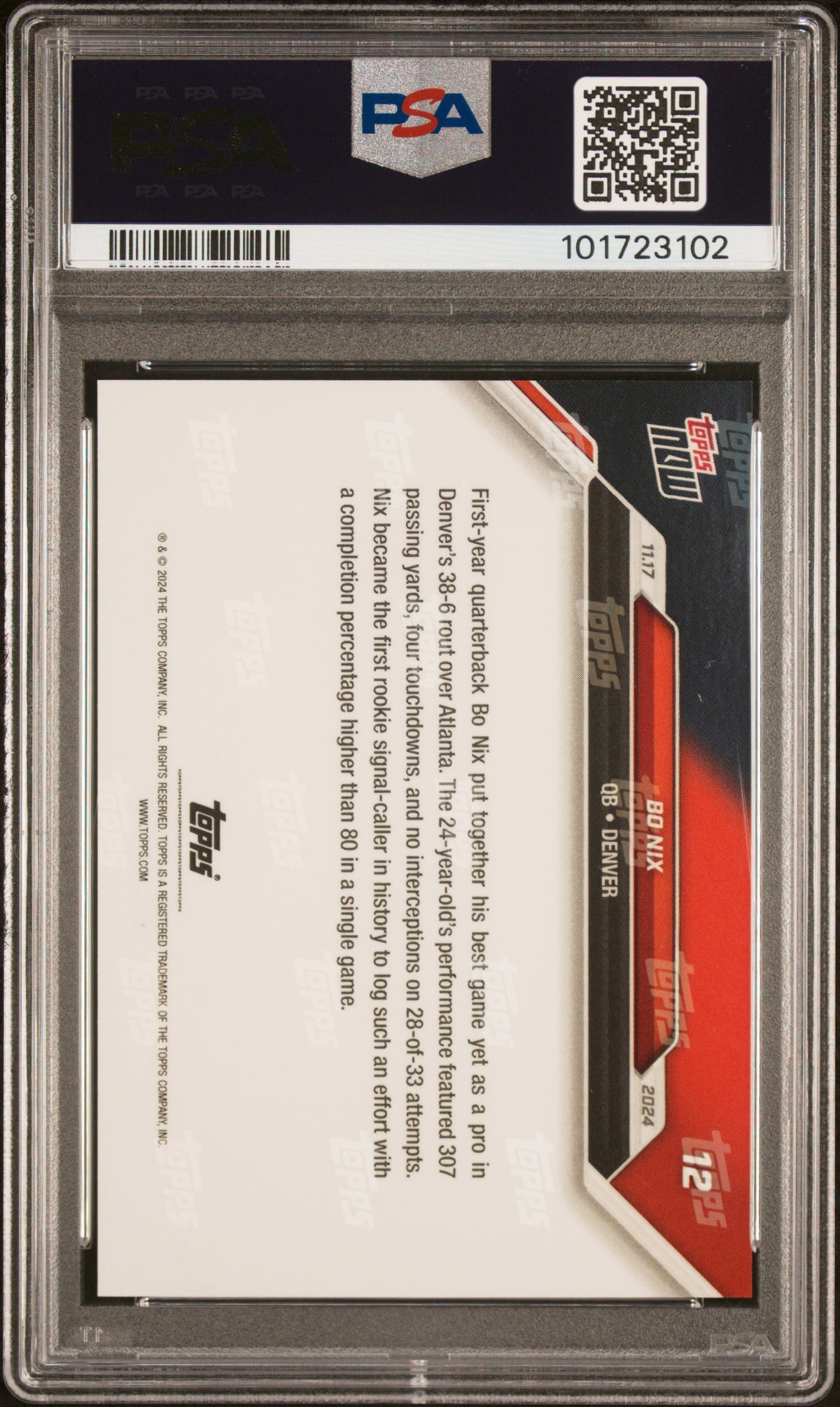 Bo Nix 2024 Topps Now Football Rookie Card #12 Graded PSA 10-Powers Sports Memorabilia