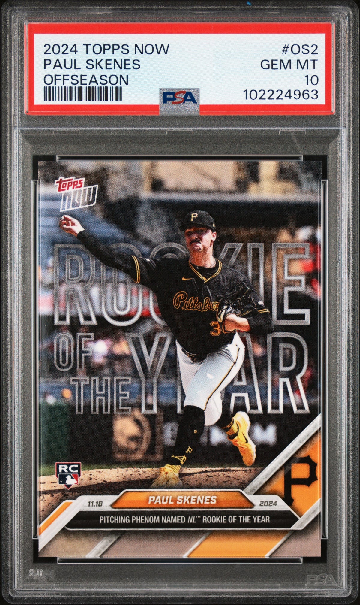 Paul Skenes 2024 Topps Now Rookie of the Year Baseball Rookie Card #OS2 Graded PSA 10-Powers Sports Memorabilia