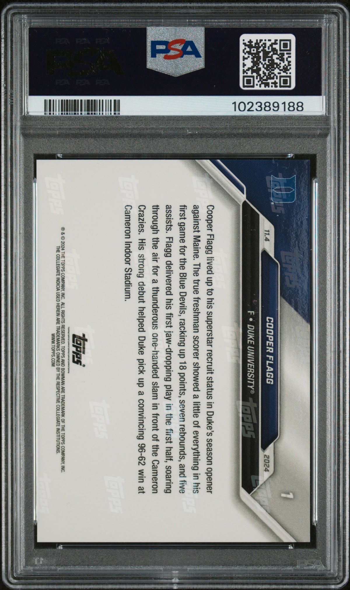 Cooper Flagg 2024 Bowman U Duke Debut Basketball Rookie Card #1 Graded PSA 10-Powers Sports Memorabilia