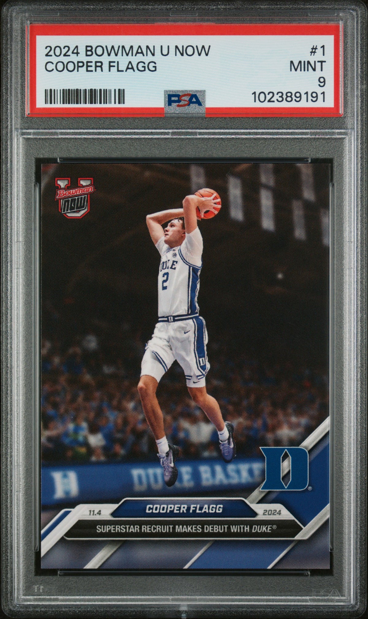 Cooper Flagg 2024 Bowman U Duke Debut Basketball Rookie Card #1 Graded PSA 9-Powers Sports Memorabilia