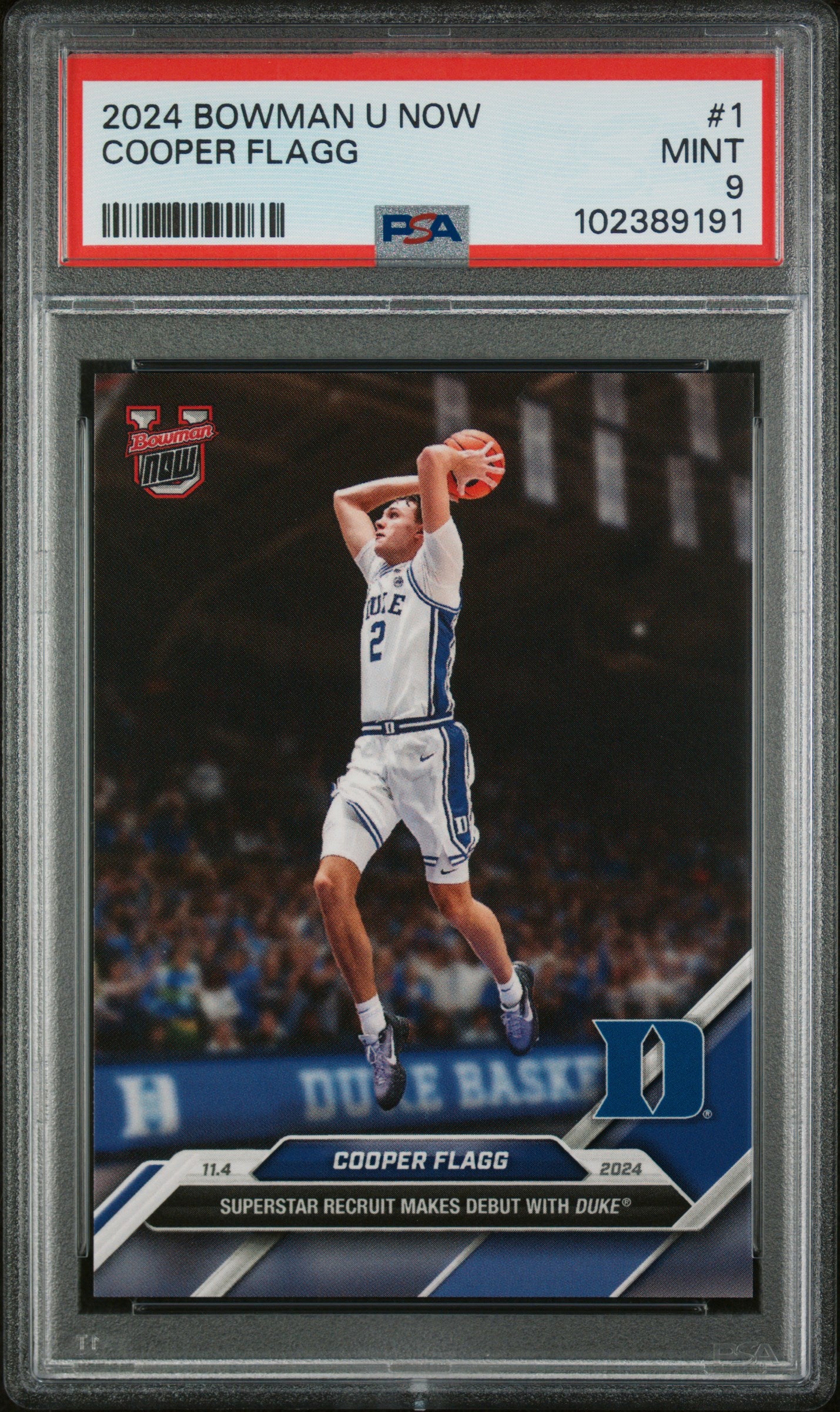 Cooper Flagg 2024 Bowman U Duke Debut Basketball Rookie Card #1 Graded PSA 9-Powers Sports Memorabilia