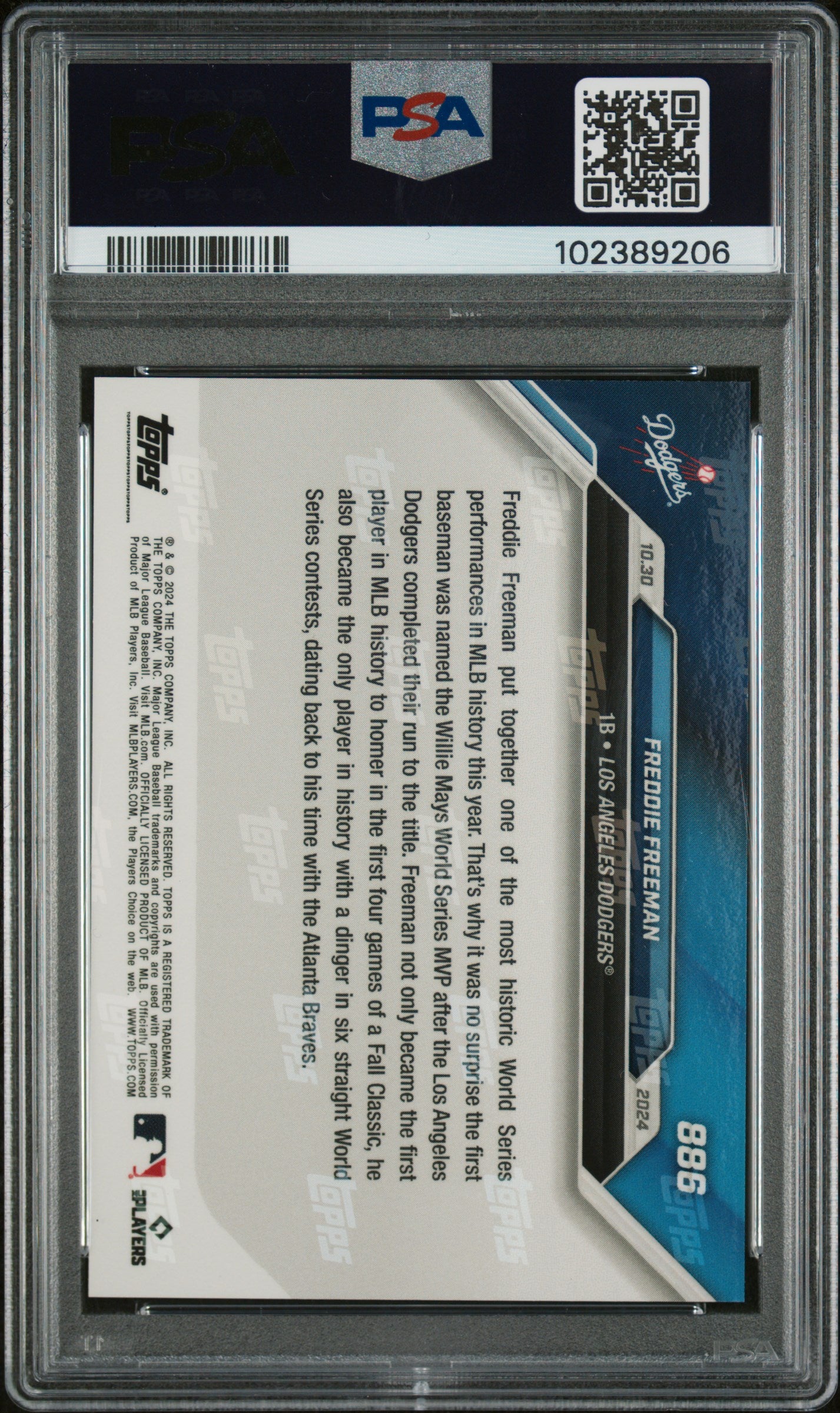 Freddie Freeman 2024 Topps Now World Series MVP Baseball Card #886 Graded PSA 10-Powers Sports Memorabilia