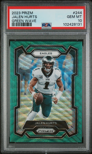 Jalen Hurts 2023 Panini Prizm Green Wave Football Card #244 Graded PSA 10-Powers Sports Memorabilia