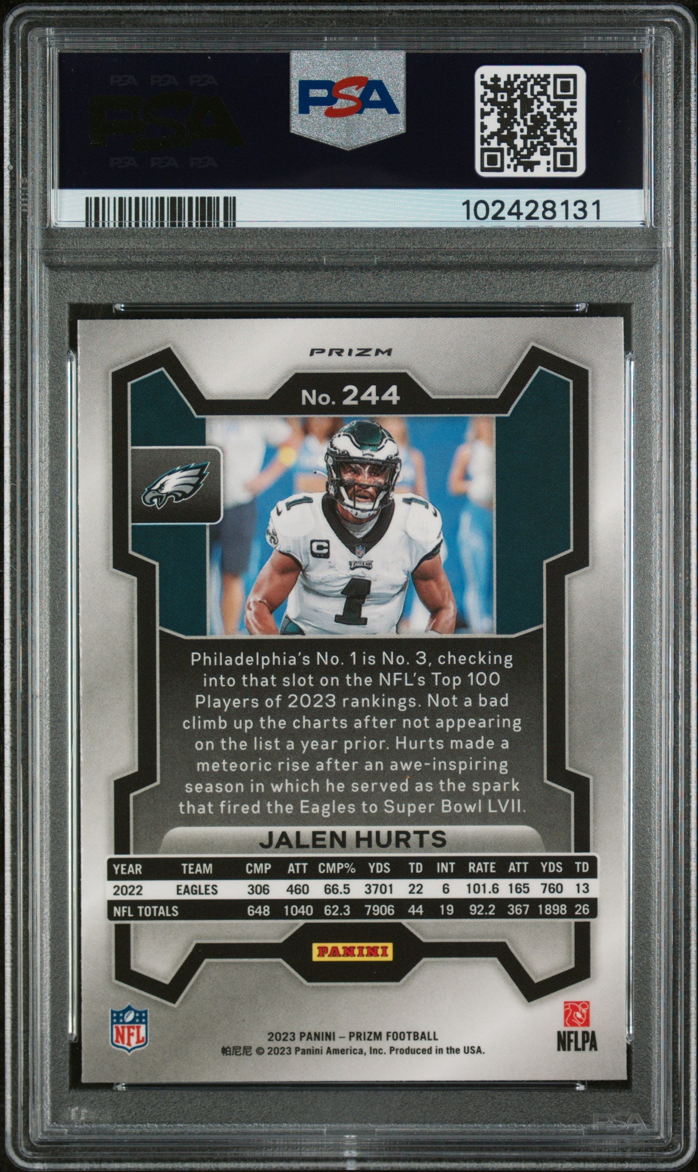 Jalen Hurts 2023 Panini Prizm Green Wave Football Card #244 Graded PSA 10