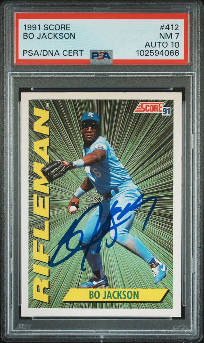 Bo Jackson 1991 Score Rifleman Signed Card #412 PSA 7 Auto 10