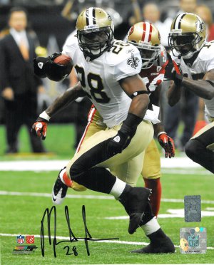 Mark Ingram Autographed New Orleans Saints 8x10 Photo #28 vs 49ers- Ingram Holo (white jersey)-Powers Sports Memorabilia