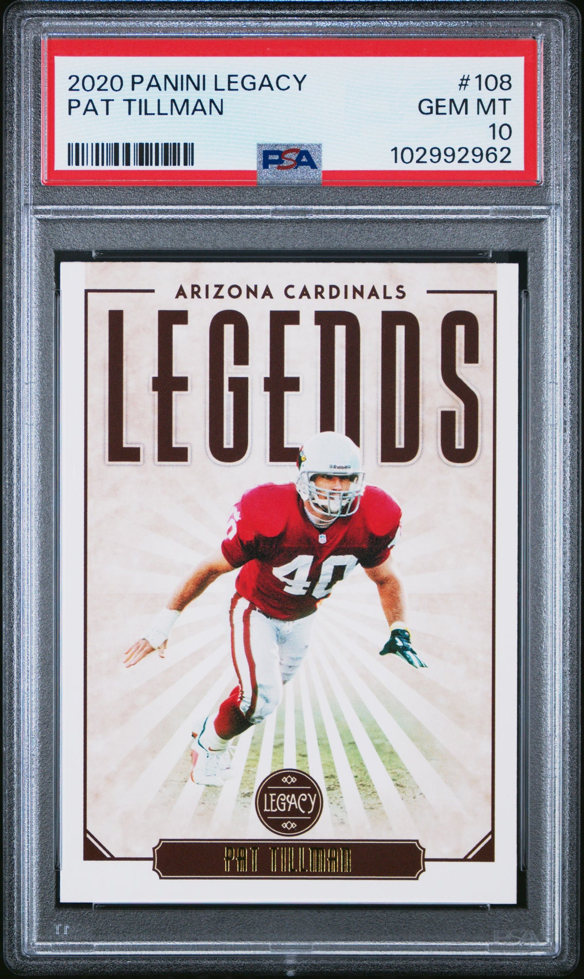Pat Tillman 2020 Panini Legacy Football Card #108 Graded PSA 10 Cert # 102992692-Powers Sports Memorabilia