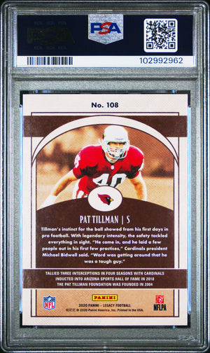 Pat Tillman 2020 Panini Legacy Football Card #108 Graded PSA 10 Cert # 102992692-Powers Sports Memorabilia