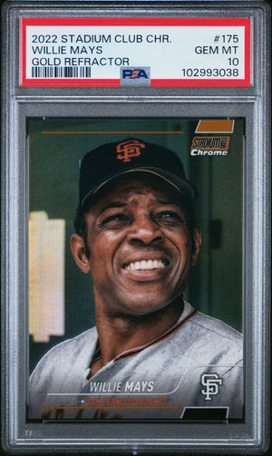 Willie Mays 2022 Stadium Club Chrome Gold Refractor San Francisco Giants Baseball Card #175 Graded PSA 10 Cert #102993038 16/50-Powers Sports Memorabilia