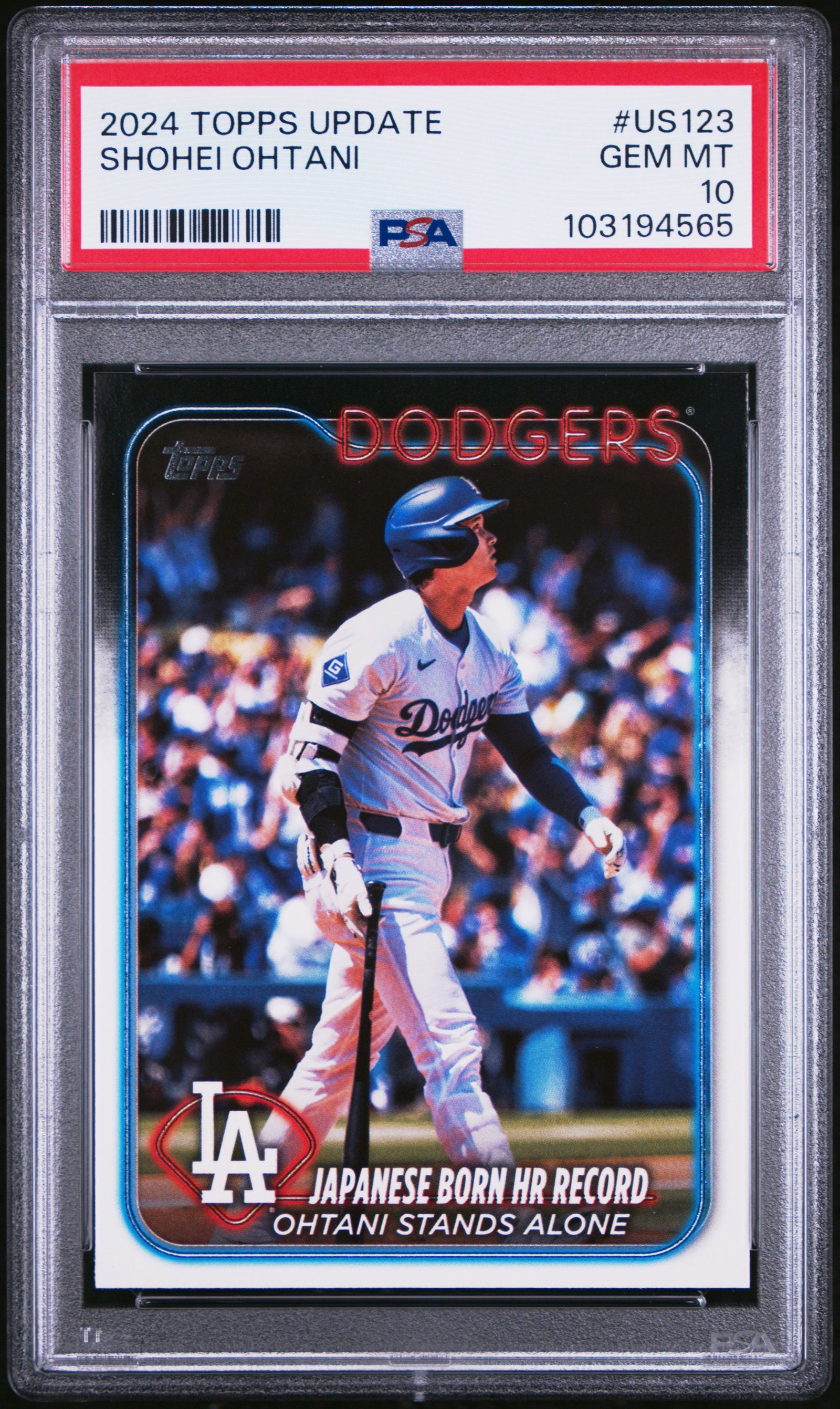 Shohei Ohtani 2024 Topps Update Japanese Born HR Record Baseball Card #US123 Graded PSA 10 Cert # 103194565-Powers Sports Memorabilia