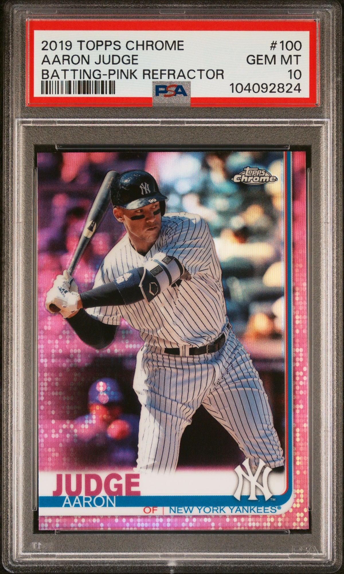 Aaron Judge 2019 Topps Chrome Pink Refractor Baseball Card #100 Graded PSA 10-Powers Sports Memorabilia
