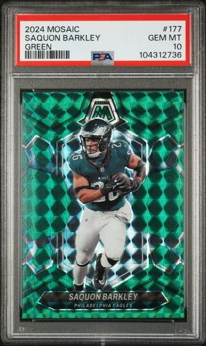 Saquon Barkley 2024 Panini Mosaic Green Football Cared #177 Graded PSA 10-Powers Sports Memorabilia
