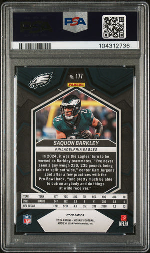 Saquon Barkley 2024 Panini Mosaic Green Football Cared #177 Graded PSA 10-Powers Sports Memorabilia