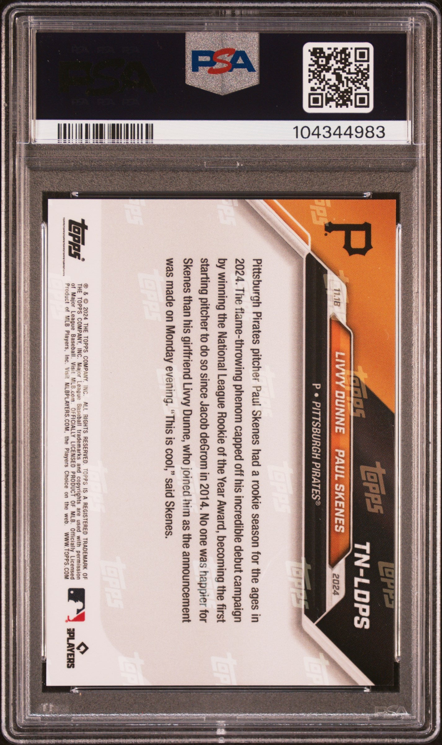 Paul Skenes Livvy Dunne 2024 Topps Now Rookie of the Year Card #TNLDPS Graded PSA 10-Powers Sports Memorabilia