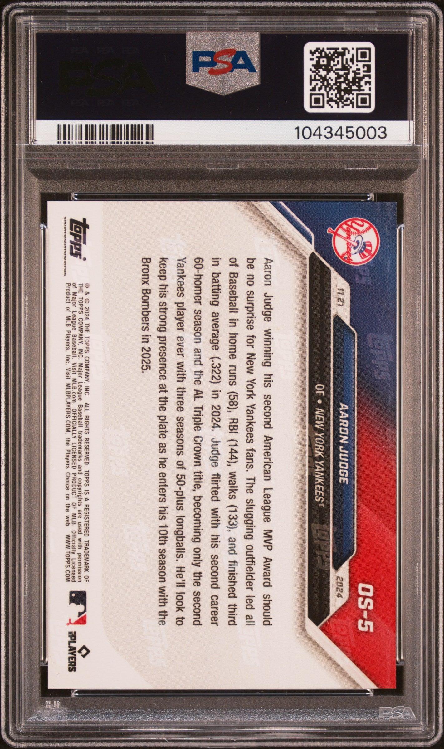 Aaron Judge 2024 Topps Now Offseason MVP Baseball Card #OS5 Graded PSA 10-Powers Sports Memorabilia