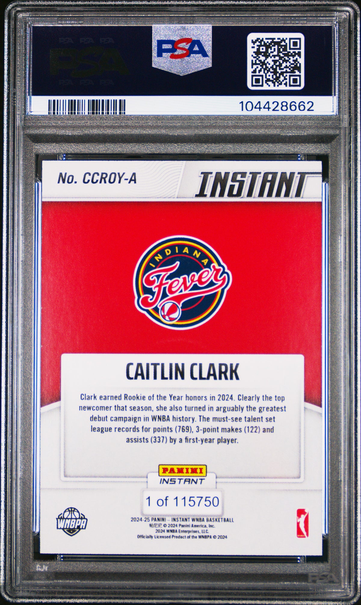 Caitlin Clark 2024 Panini Instant WNBA Rookie of the Year Basketball Card #A Graded PSA 10-Powers Sports Memorabilia