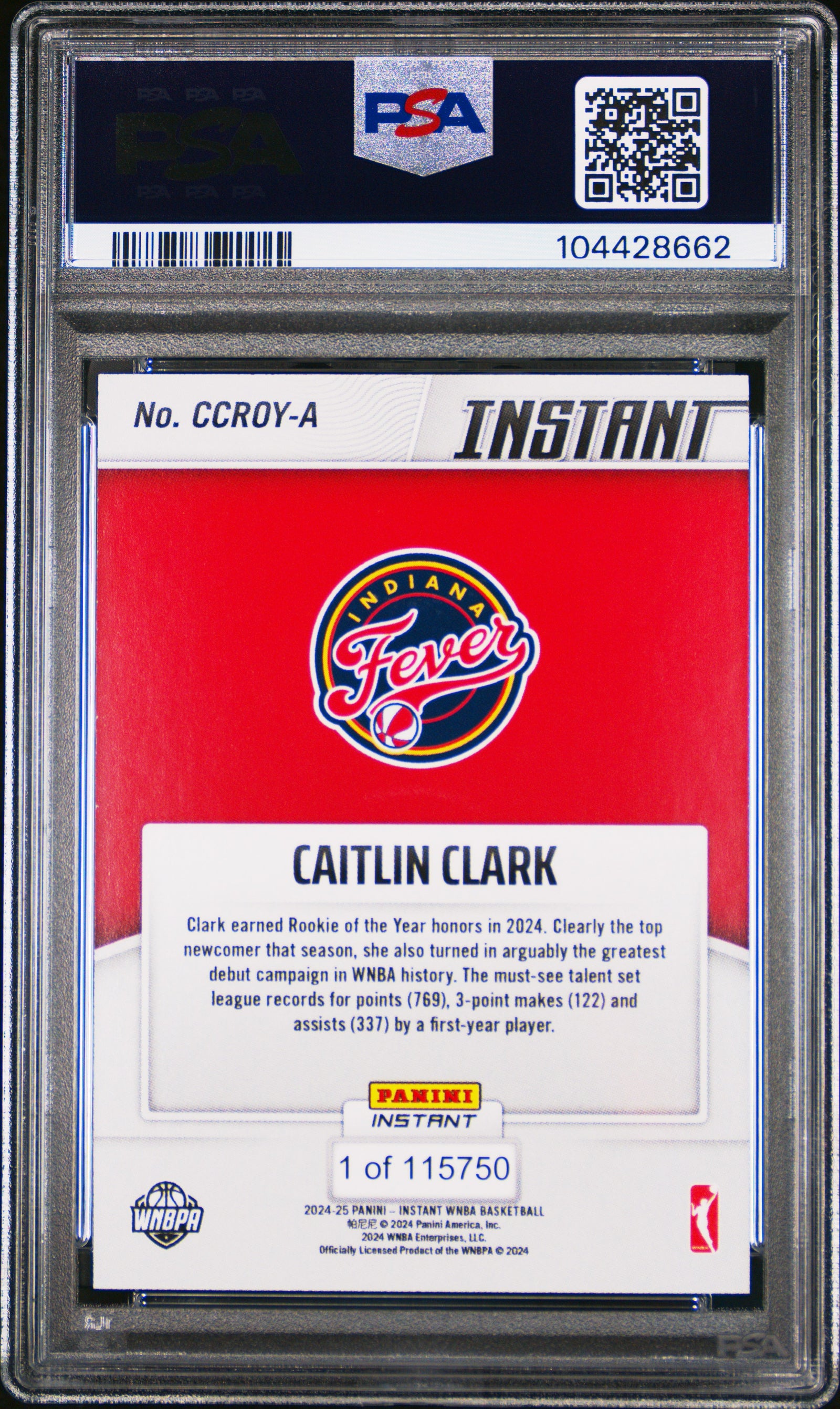 Caitlin Clark 2024 Panini Instant WNBA Rookie of the Year Basketball Card #A Graded PSA 10-Powers Sports Memorabilia