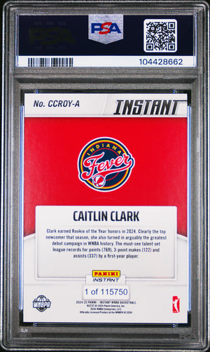 Caitlin Clark 2024 Panini Instant WNBA Rookie of the Year Basketball Card #A Graded PSA 10-Powers Sports Memorabilia