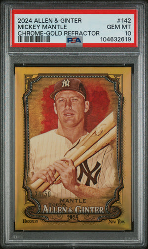 Mickey Mantle 2024 Topps Gold Refractor Card #142 PSA 10 /50