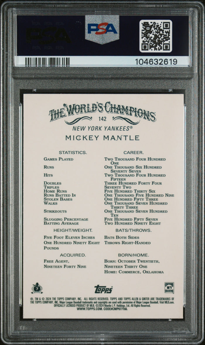 Mickey Mantle 2024 Topps Gold Refractor Card #142 PSA 10 /50-Powers Sports Memorabilia
