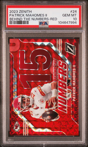 Patrick Mahomes II 2023 Panini Zenith Behind The Numbers Red Kansas City Chiefs Football Card #24 Graded PSA 10 Cert #104647994