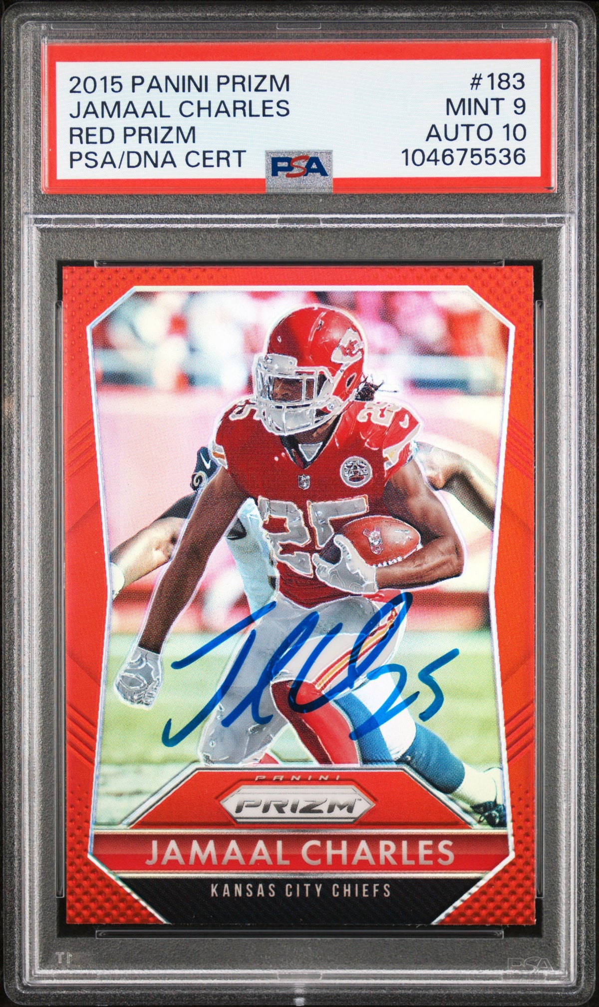 Jamaal Charles 2015 Panini Prizm Red Football Card #183 Graded PSA 9 Auto 10-Powers Sports Memorabilia