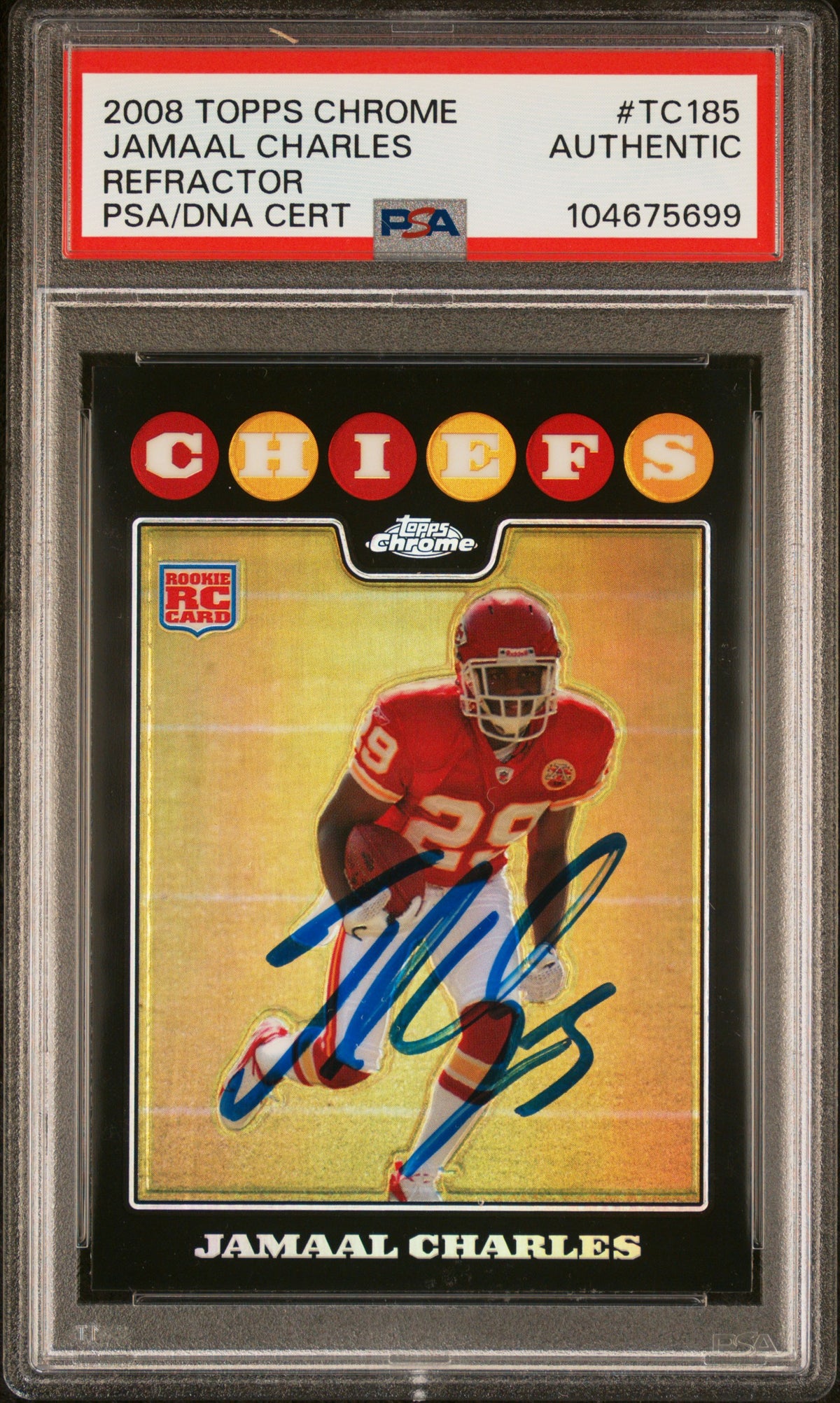 Jamaal Charles 2008 Topps Chrome Refractor Signed Rookie Card #TC185 Auto PSA 104675699-Powers Sports Memorabilia