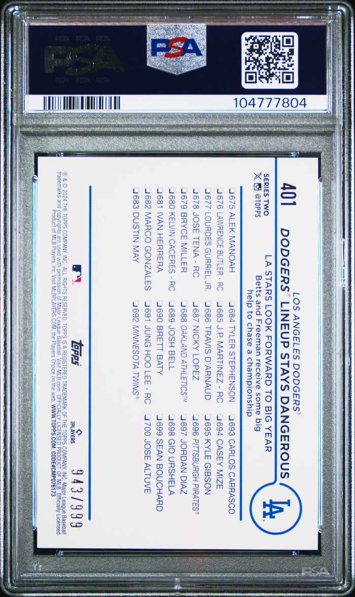 Freddie Freeman Mookie Betts 2024 Topps Blue Foil Baseball Card #401 Graded PSA 10 943/999-Powers Sports Memorabilia