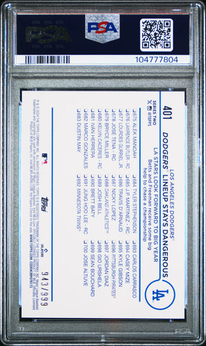 Freddie Freeman Mookie Betts 2024 Topps Blue Foil Baseball Card #401 Graded PSA 10 943/999-Powers Sports Memorabilia