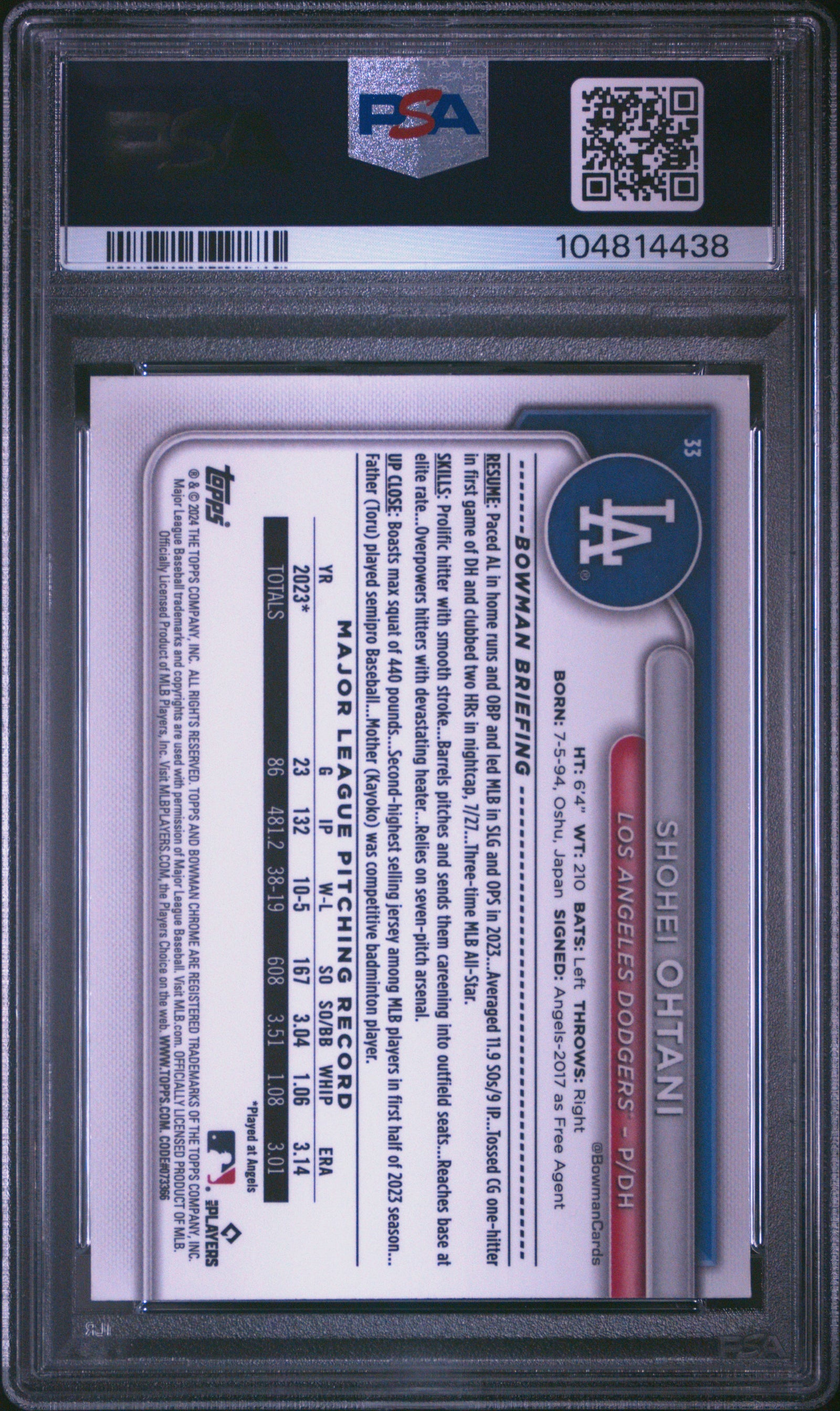 Shohei Ohtani 2024 Bowman Mega Box Chrome Baseball Card #33 Graded PSA 10 Cert #104814438
