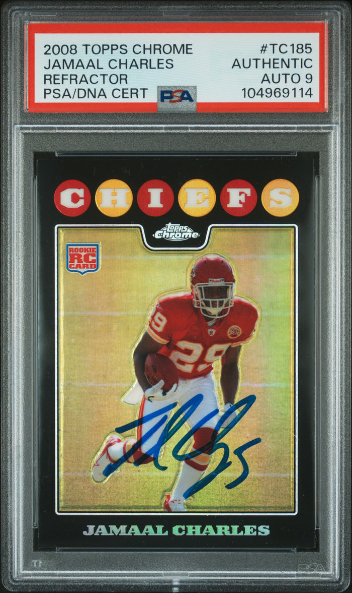 Jamaal Charles 2008 Topps Chrome Refractor Rookie Card #TC185 Auto Graded PSA 9-Powers Sports Memorabilia