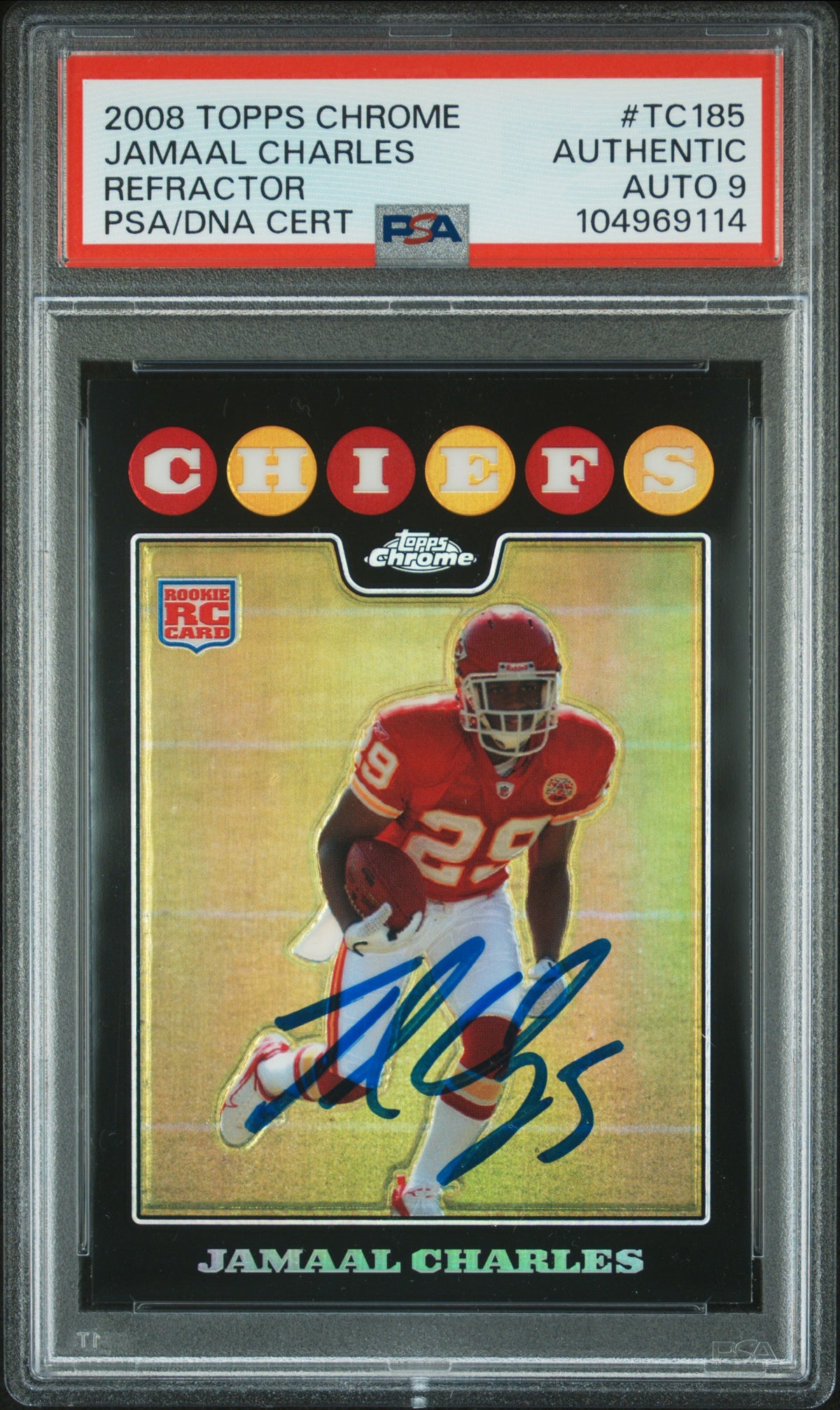 Jamaal Charles 2008 Topps Chrome Refractor Rookie Card #TC185 Auto Graded PSA 9-Powers Sports Memorabilia
