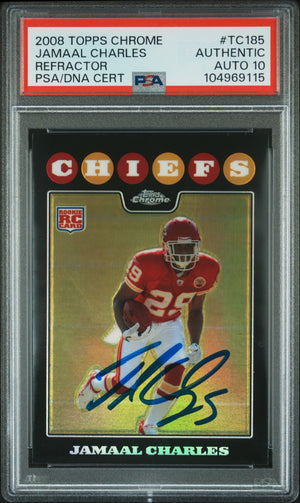 Jamaal Charles 2008 Topps Chrome Refractor Rookie Card #TC185 Auto PSA 10 969115-Powers Sports Memorabilia