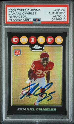 Jamaal Charles 2008 Topps Chrome Refractor Rookie Card #TC185 Auto PSA 10 969117-Powers Sports Memorabilia