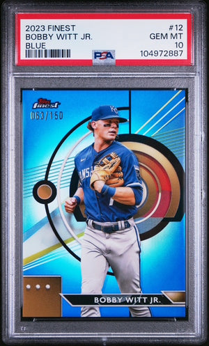 Bobby Witt Jr. 2023 Topps Finest Blue Kansas City Royals Baseball Card #12 63/150 Graded PSA 10 Cert #104972887