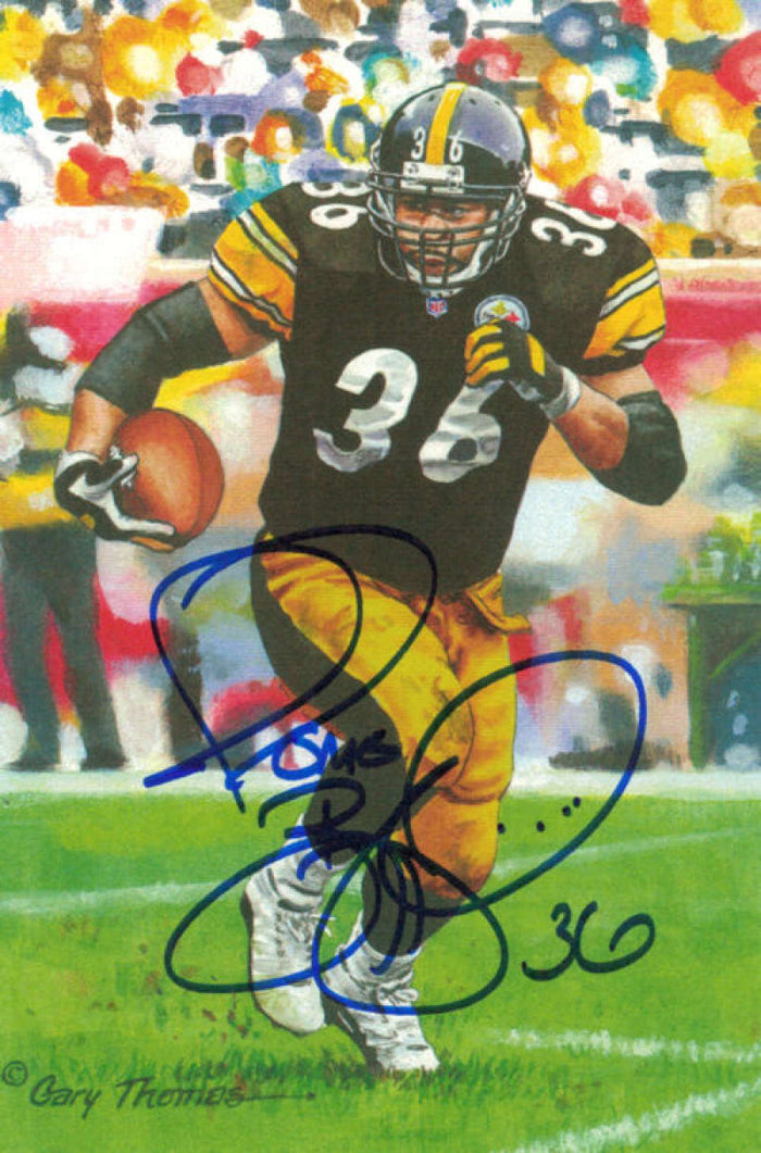 Jerome Bettis Signed Pittsburgh Steelers Goal Line Art Card (in blue)-Powers Sports Memorabilia