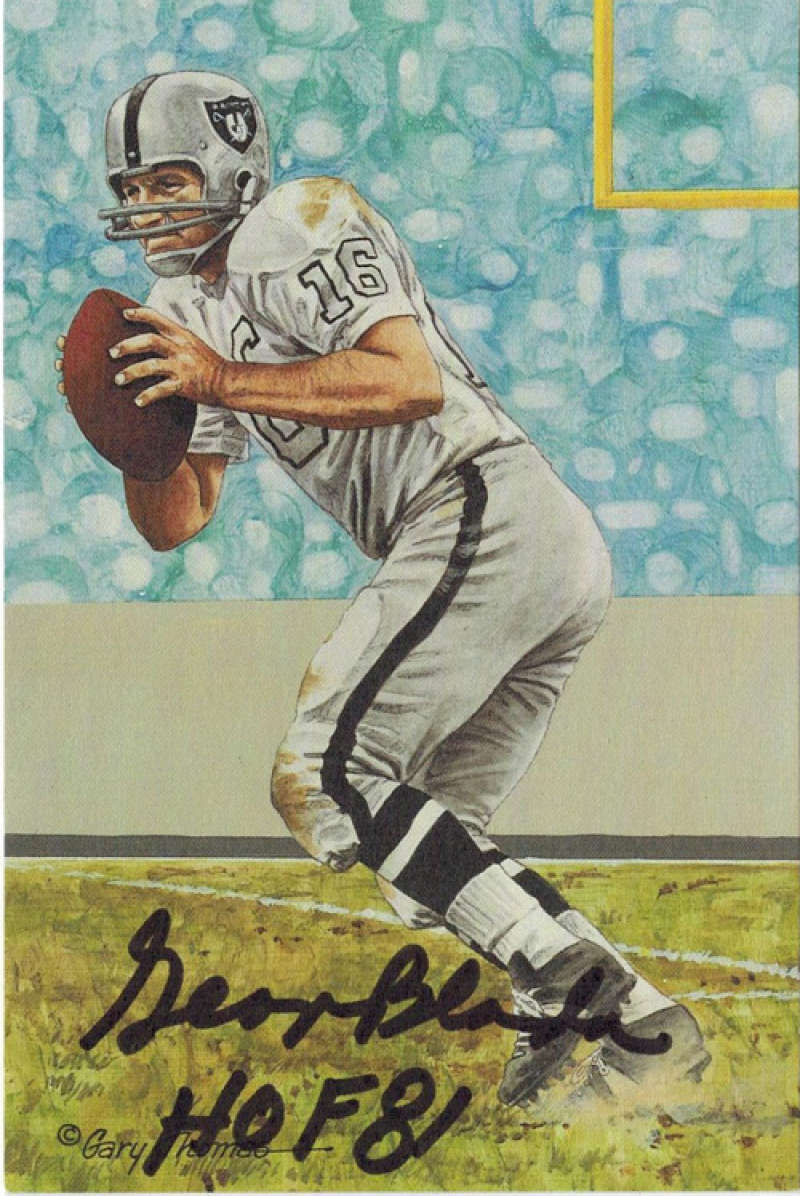 George Blanda Oakland Raiders Signed Goal Line Art Card in Black with HOF 81-Powers Sports Memorabilia