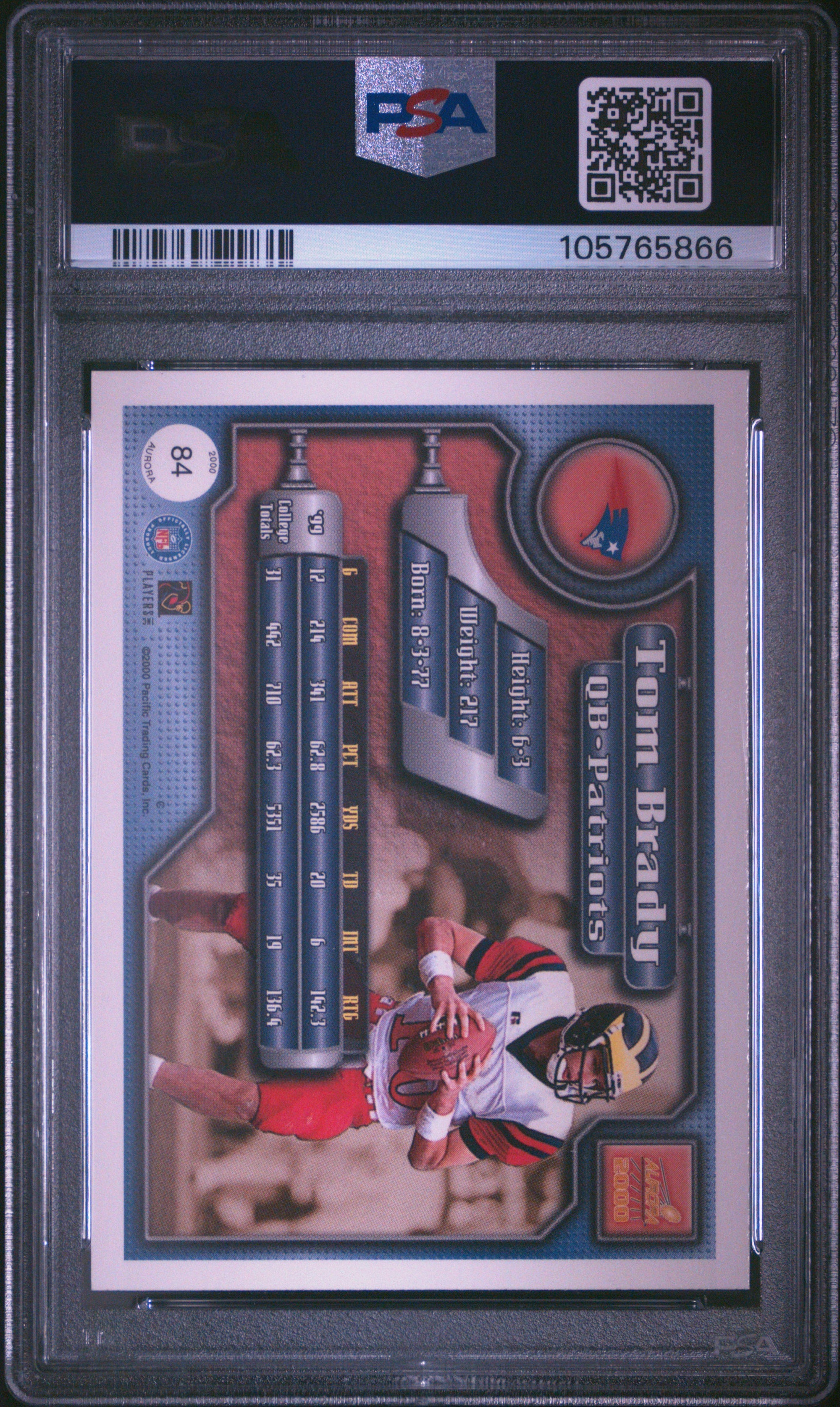 Tom Brady 2000 Pacific Aurora Football Rookie Card #84 Graded PSA 8-Powers Sports Memorabilia