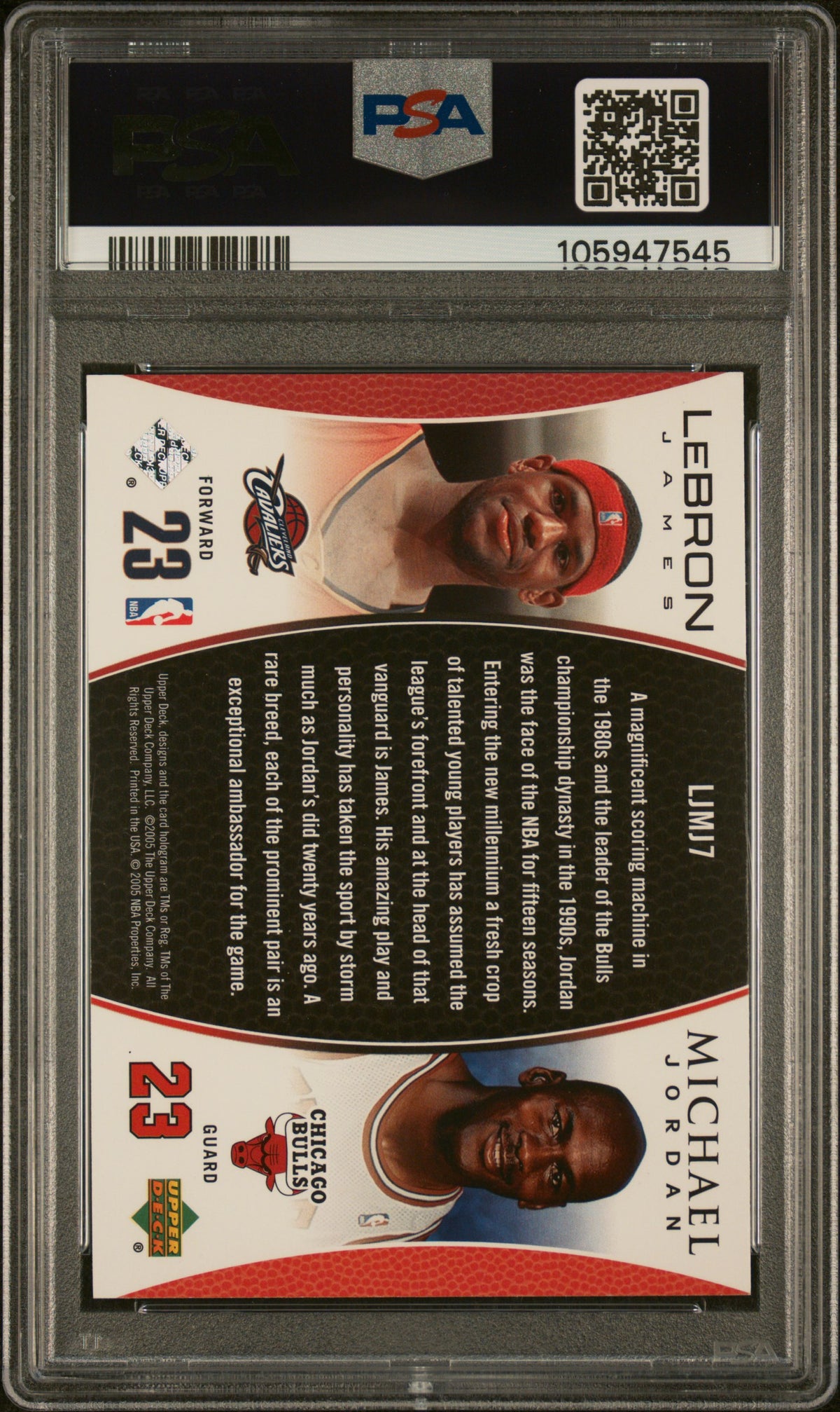 Michael Jordan LeBron James 2005 Upper Deck Bonus Pack Basketball Card #LJMJ7 Graded PSA 7 Cert # 105947545-Powers Sports Memorabilia