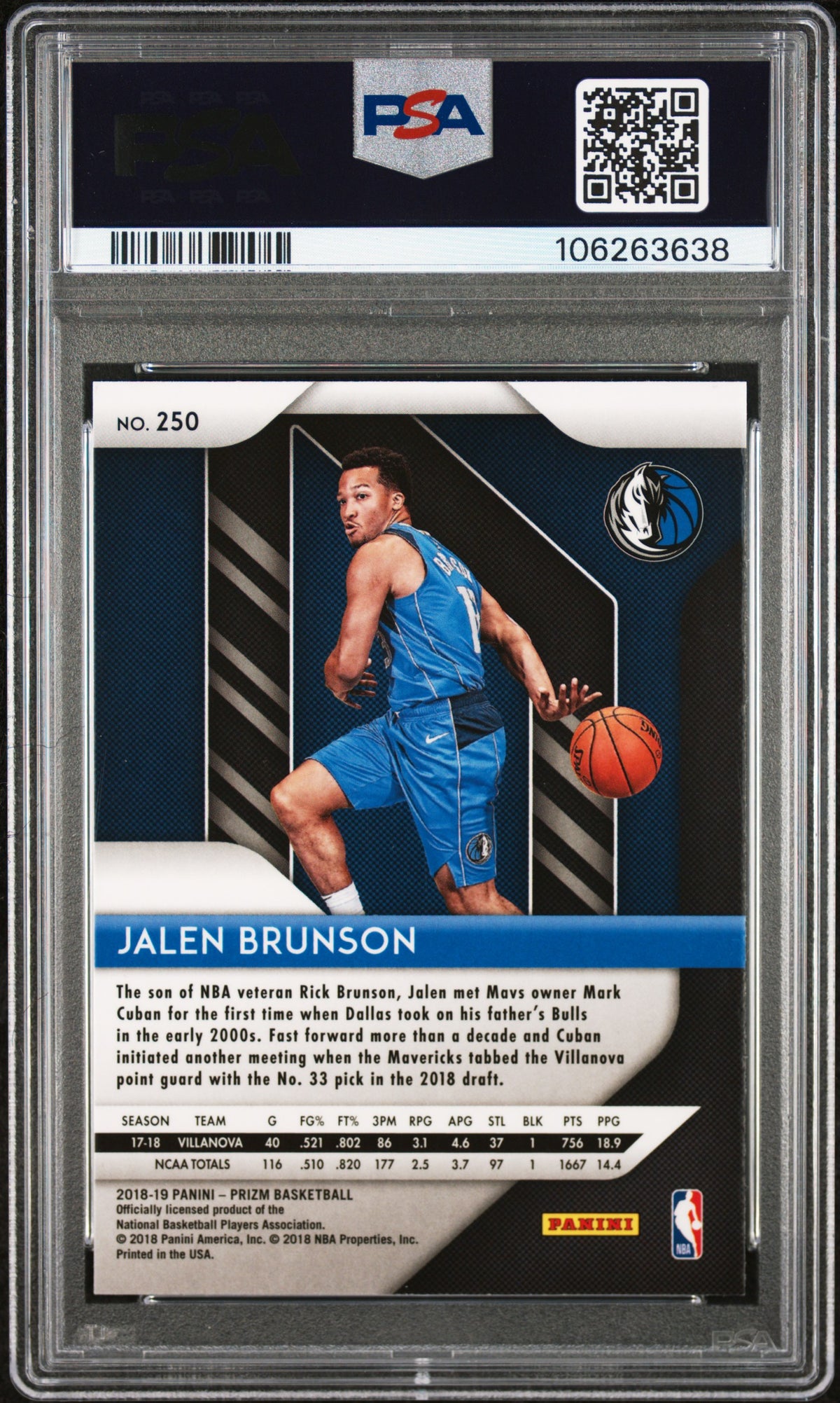Jalen Brunson 2018 Panini Prizm RC Rookie Card #250 PSA 7-Powers Sports Memorabilia