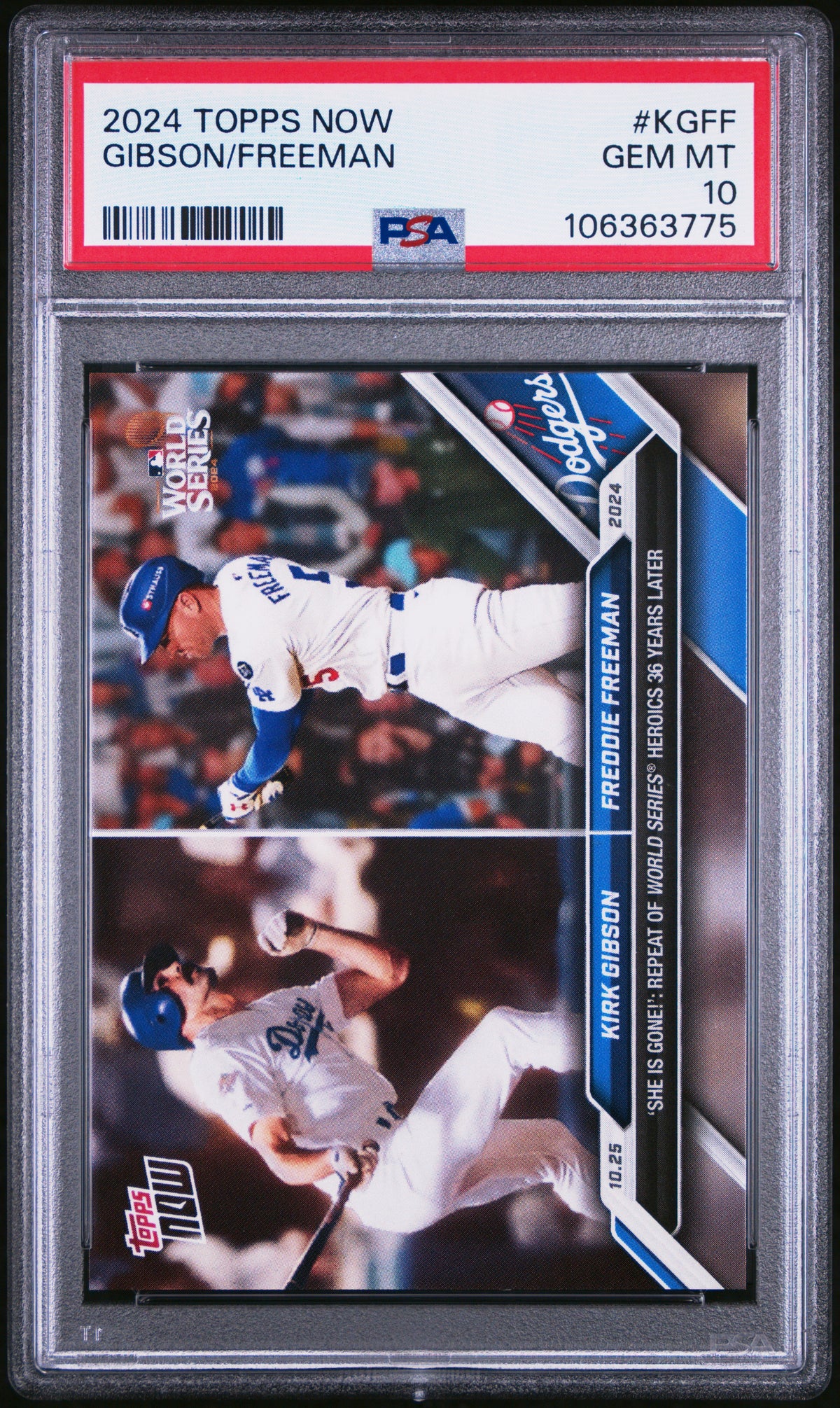 Freddie Freeman Kirk Gibson 2024 Topps Now World Series Grand Slam Baseball Card #KGFF Graded PSA 10-Powers Sports Memorabilia