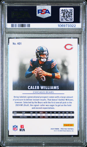 Caleb Williams 2024 Prestige Rookie Football Card #401 Graded PSA 10 Cert #106973322-Powers Sports Memorabilia