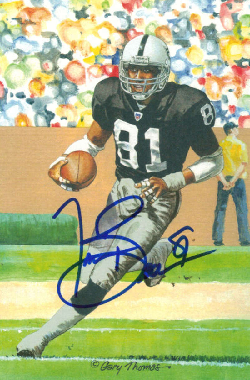 Tim Brown Signed Oakland Raiders Goal Line Art Card Name Only (in Blue)-Powers Sports Memorabilia